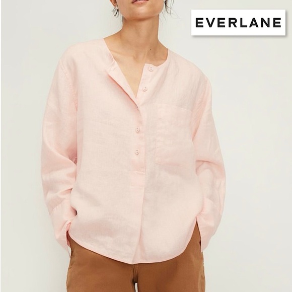 EVERLANE The Linen Popover Shirt Petal Pink 6 Long Sleeve Half Button Lagenlook - Picture 10 of 10